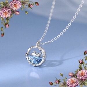 Silver Whale Pendant Necklace With Silk Dust Bag  "New"